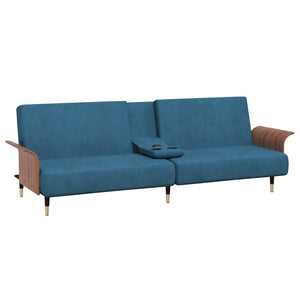 Divano Letto con Portabicchieri in Velluto Blu 351849