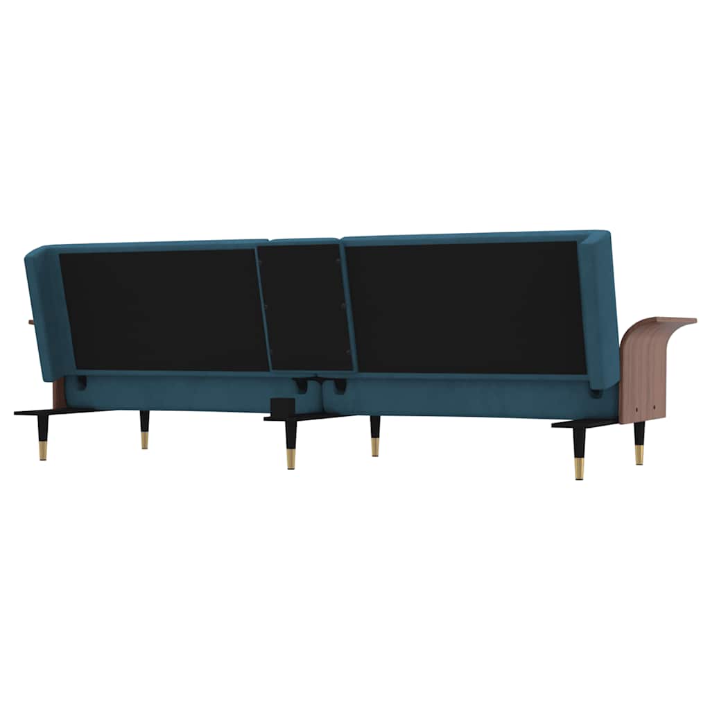 Divano Letto con Portabicchieri in Velluto Blu 351849