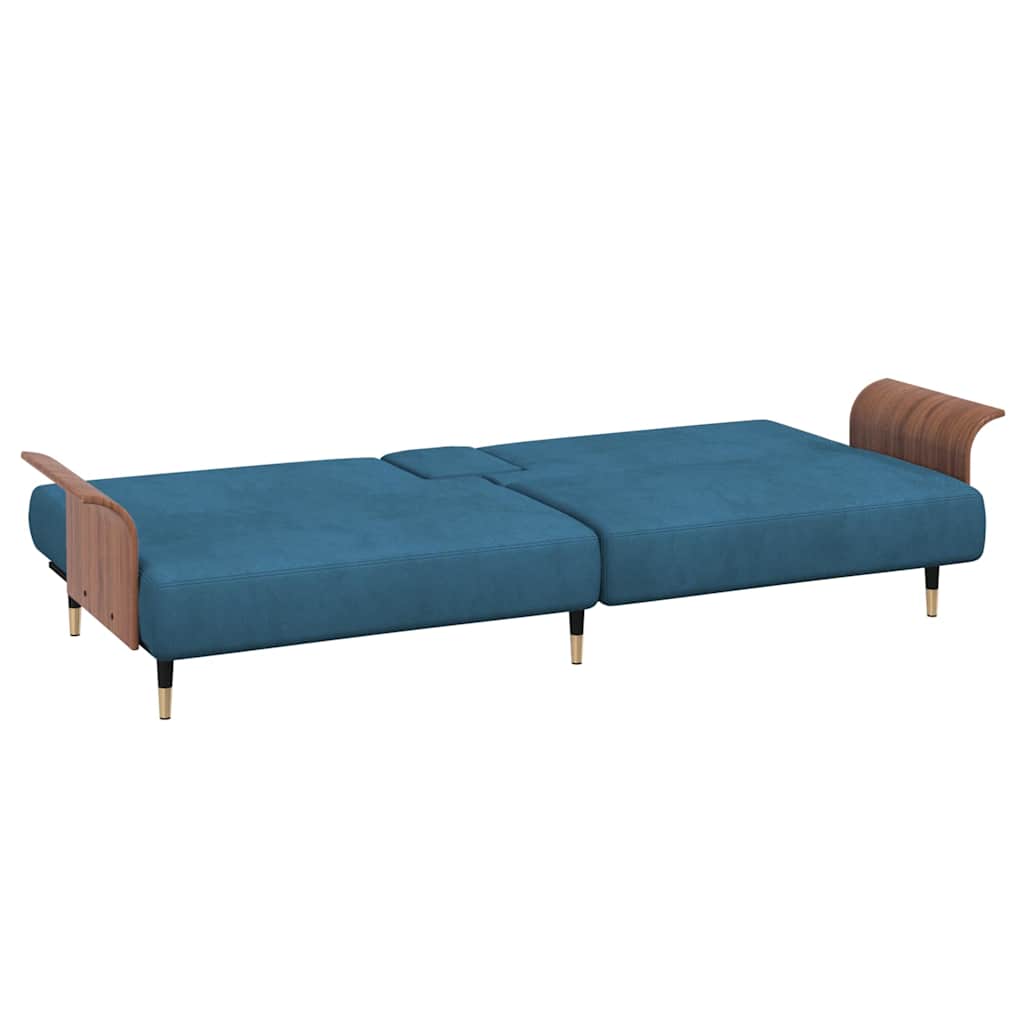 Divano Letto con Portabicchieri in Velluto Blu 351849