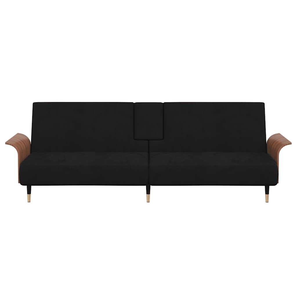 Divano Letto con Portabicchieri in Velluto Nero 351854