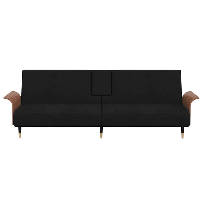 Divano Letto con Portabicchieri in Velluto Nero 351854