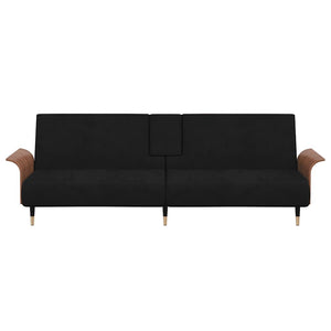 Divano Letto con Portabicchieri in Velluto Nero 351854