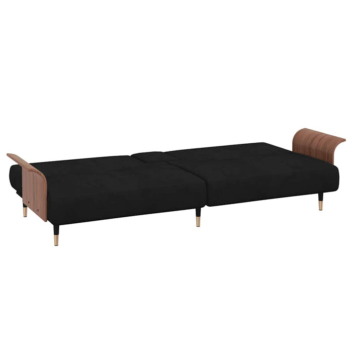 Divano Letto con Portabicchieri in Velluto Nero 351854