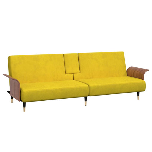 Divano Letto con Portabicchieri in Velluto Giallo 351855