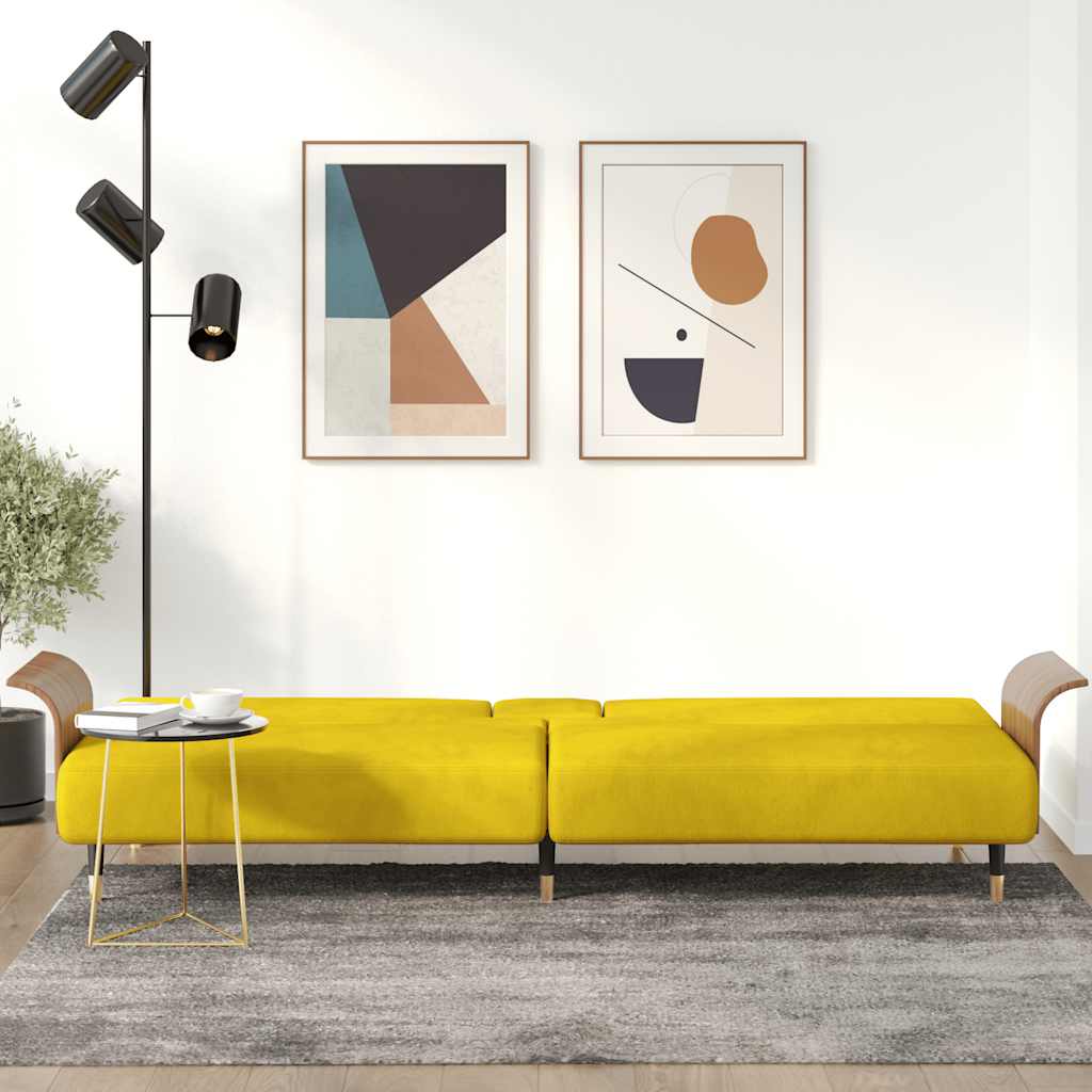 Divano Letto con Portabicchieri in Velluto Giallo 351855