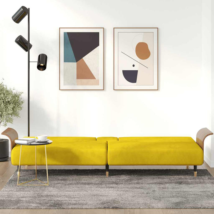 Divano Letto con Portabicchieri in Velluto Giallo 351855