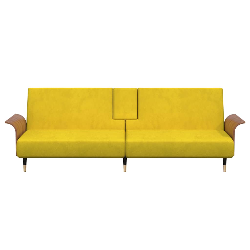 Divano Letto con Portabicchieri in Velluto Giallo 351855