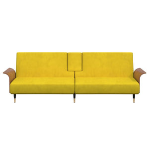 Divano Letto con Portabicchieri in Velluto Giallo 351855