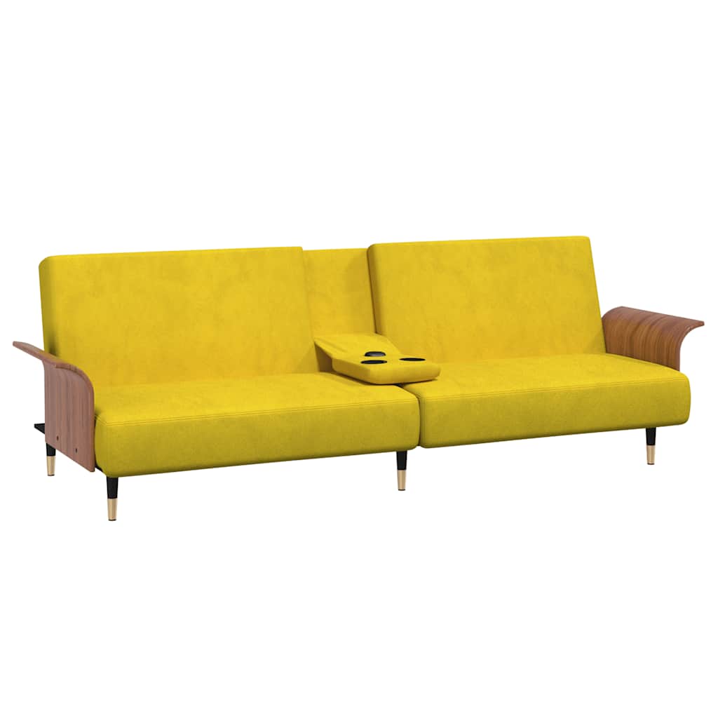 Divano Letto con Portabicchieri in Velluto Giallo 351855