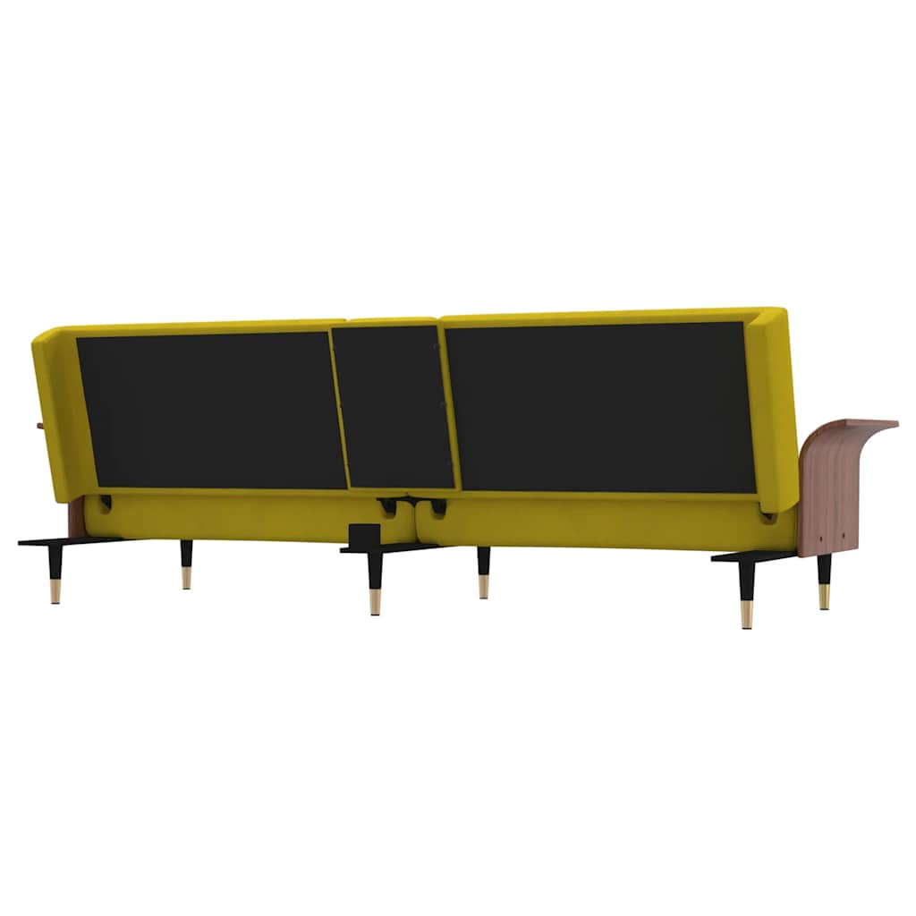 Divano Letto con Portabicchieri in Velluto Giallo 351855