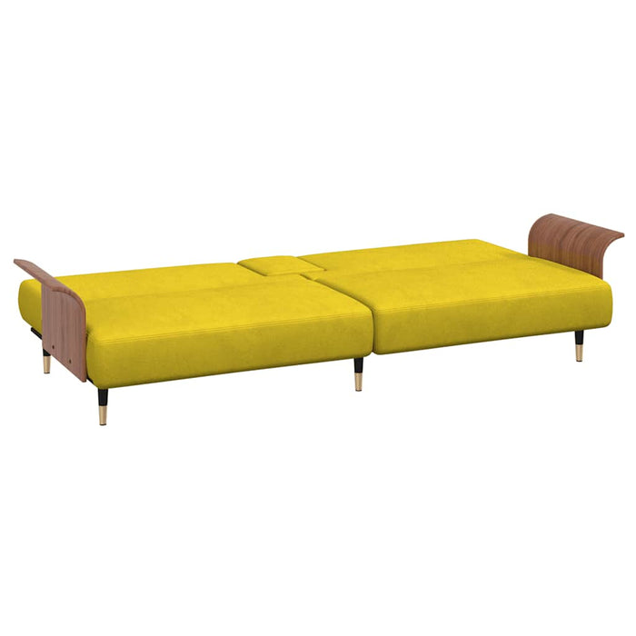 Divano Letto con Portabicchieri in Velluto Giallo 351855