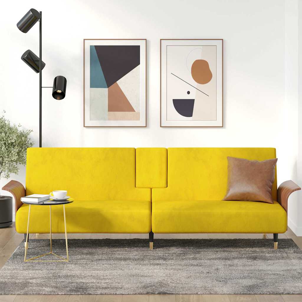 Divano Letto con Portabicchieri in Velluto Giallo 351855