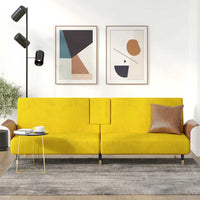 Divano Letto con Portabicchieri in Velluto Giallo 351855