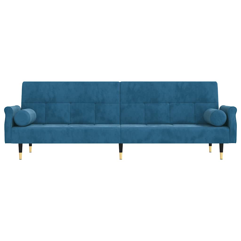 Divano Letto con Cuscini Blu in Velluto 351856