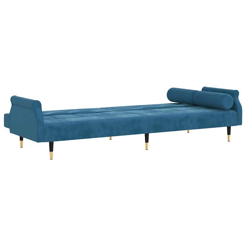 Divano Letto con Cuscini Blu in Velluto 351856