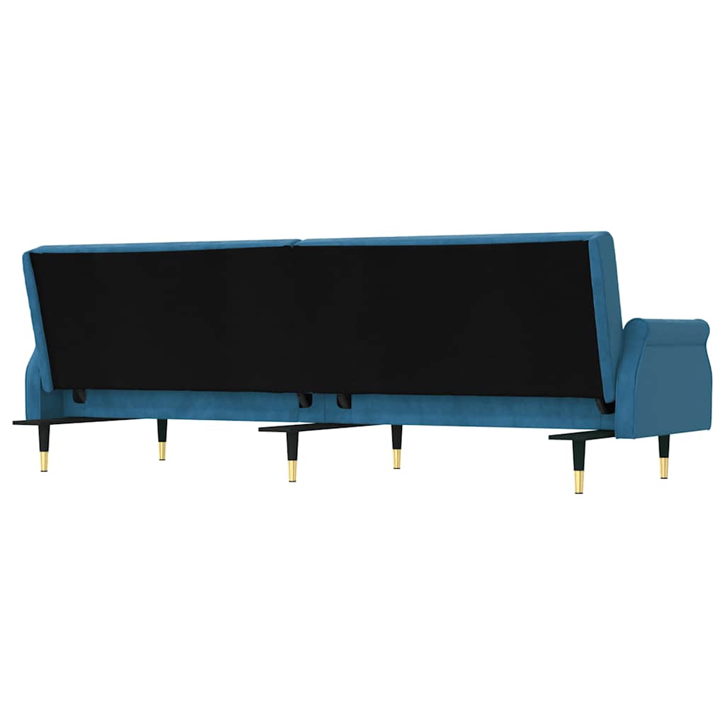 Divano Letto con Cuscini Blu in Velluto 351856
