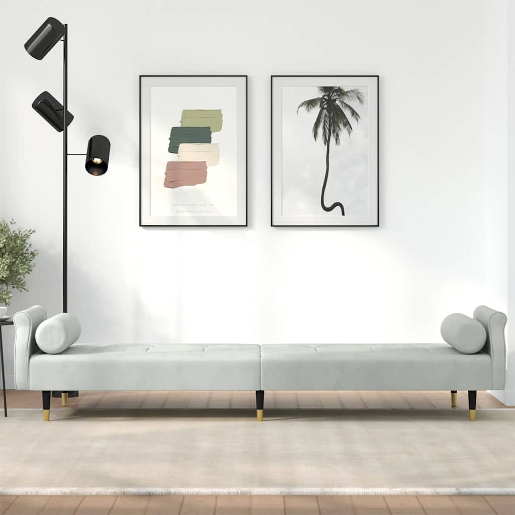 Divano Letto con Cuscini-Sofa Letto-Daybed Grigio Chiaro in Velluto