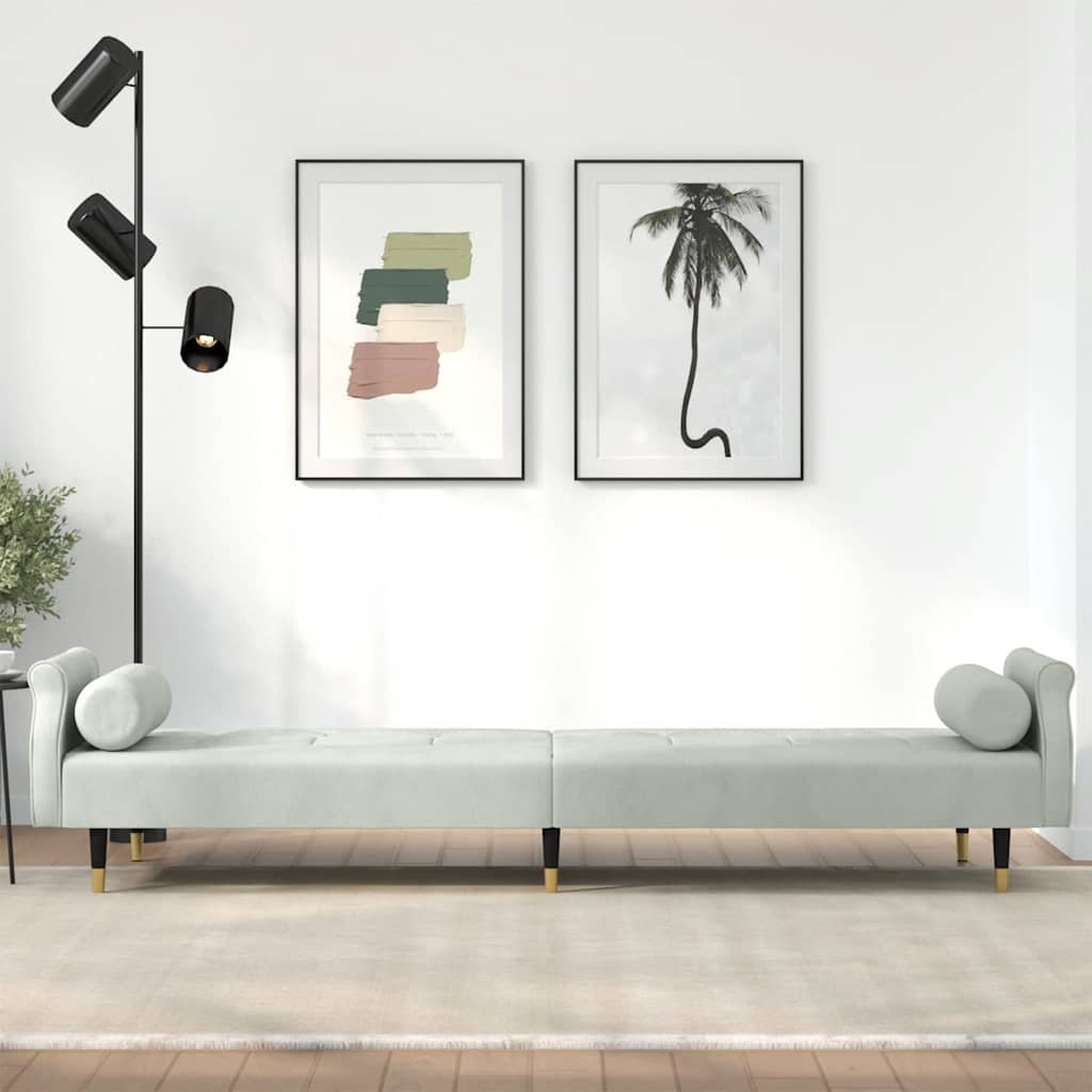 Divano Letto con Cuscini Grigio Chiaro in Velluto 351857