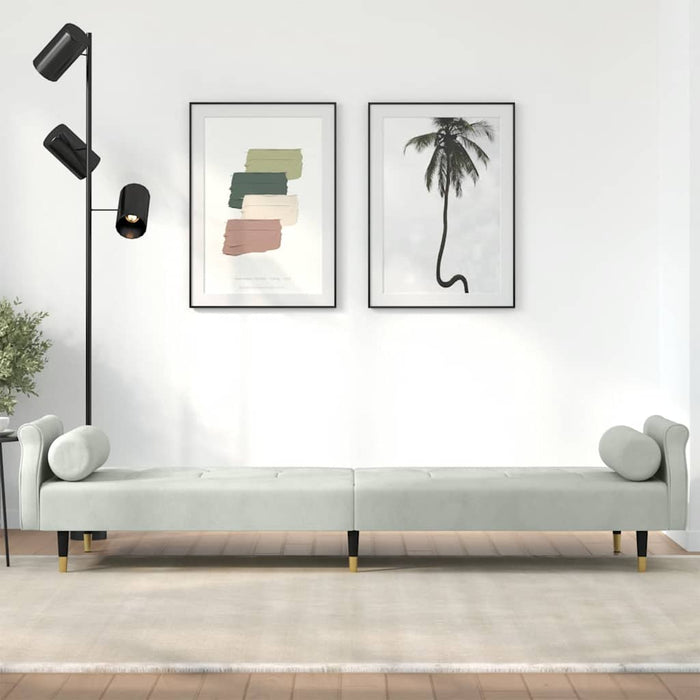 Divano Letto con Cuscini Grigio Chiaro in Velluto 351857