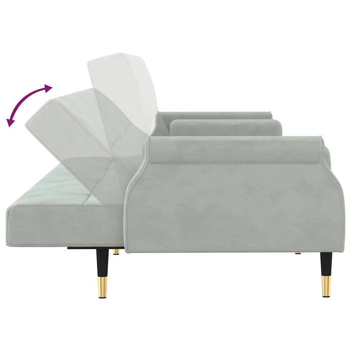 Divano Letto con Cuscini-Sofa Letto-Daybed Grigio Chiaro in Velluto