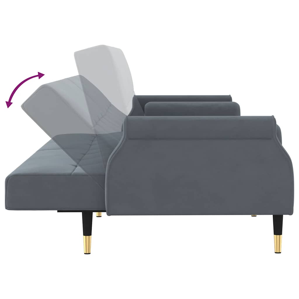 Divano Letto con Cuscini-Sofa Letto-Daybed Grigio Scuro in Velluto
