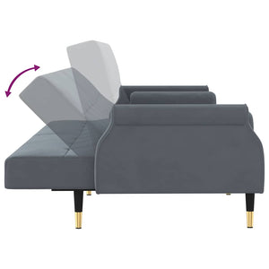 Divano Letto con Cuscini-Sofa Letto-Daybed Grigio Scuro in Velluto