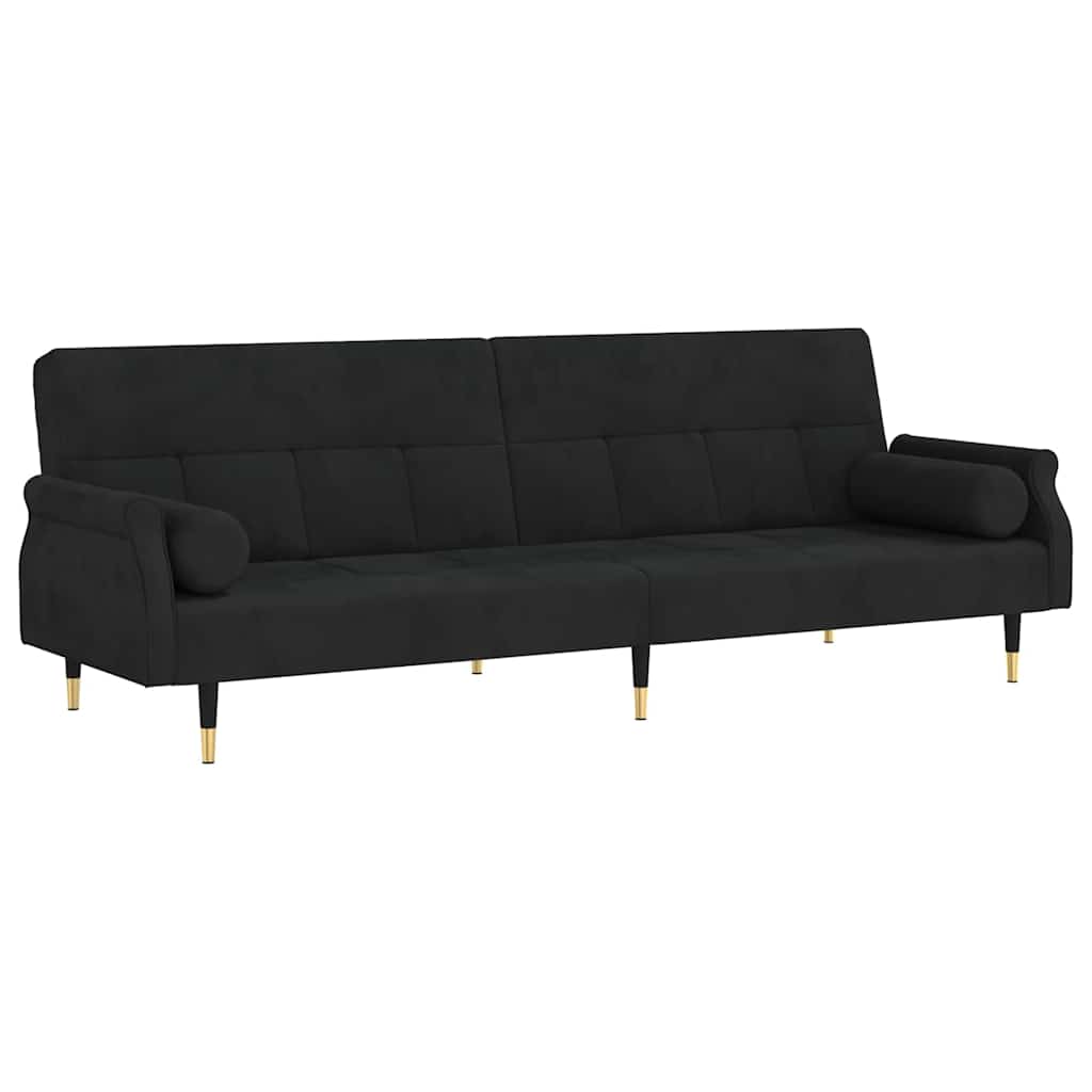 Divano Letto con Cuscini-Sofa Letto-Daybed Nero in Velluto