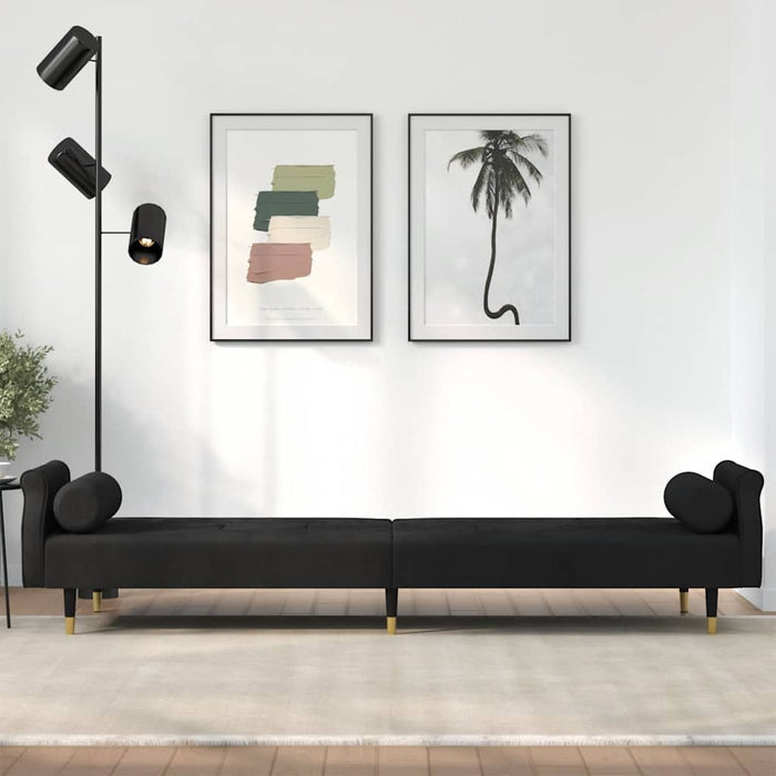 Divano Letto con Cuscini-Sofa Letto-Daybed Nero in Velluto