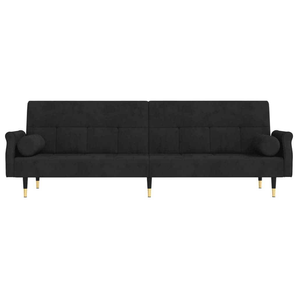 Divano letto con cuscini 216 x 89 x 70 cm velluto nero 02_0019827