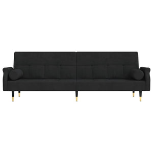 Divano letto con cuscini 216 x 89 x 70 cm velluto nero 02_0019827