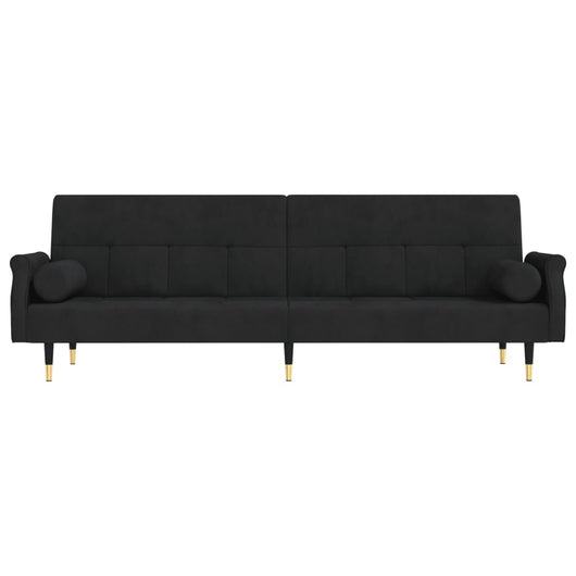 Divano letto con cuscini 216 x 89 x 70 cm velluto nero 02_0019827