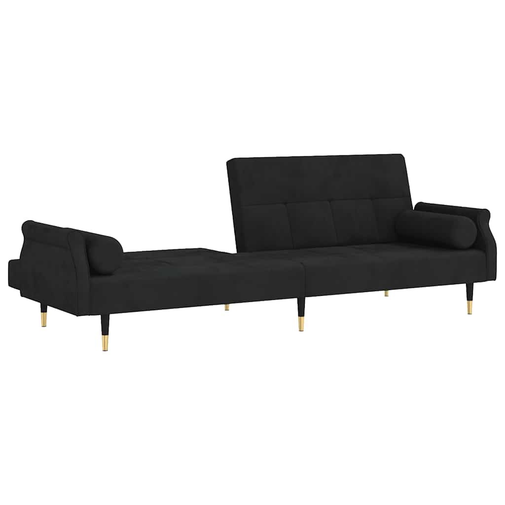 Divano Letto con Cuscini-Sofa Letto-Daybed Nero in Velluto