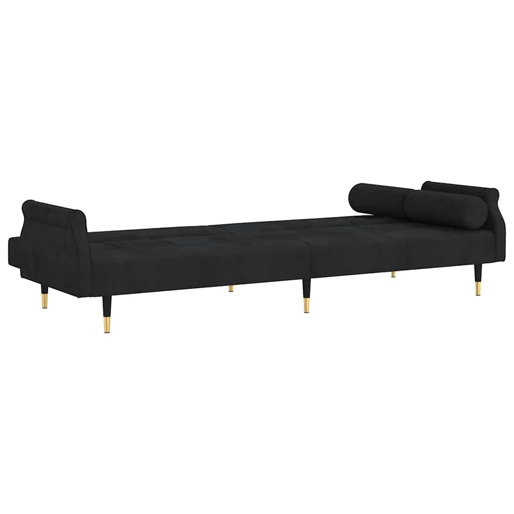 Divano Letto con Cuscini-Sofa Letto-Daybed Nero in Velluto