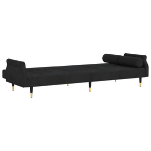 Divano Letto con Cuscini-Sofa Letto-Daybed Nero in Velluto