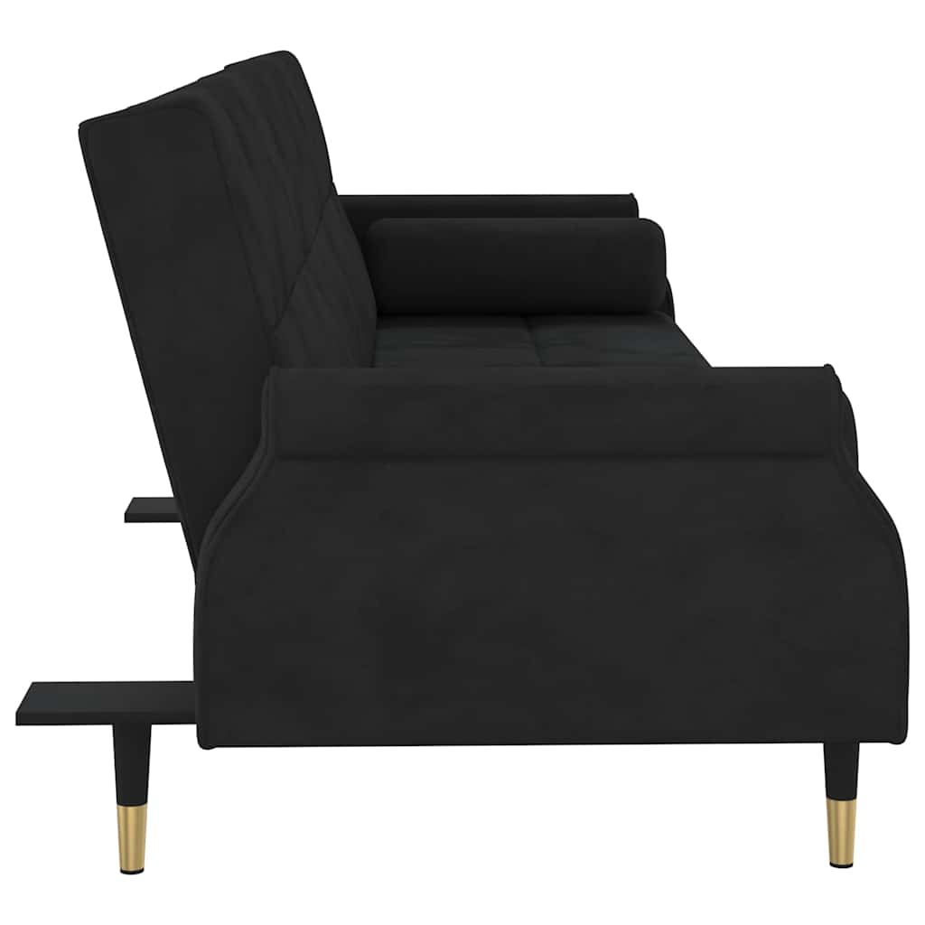Divano Letto con Cuscini Nero in Velluto 351861