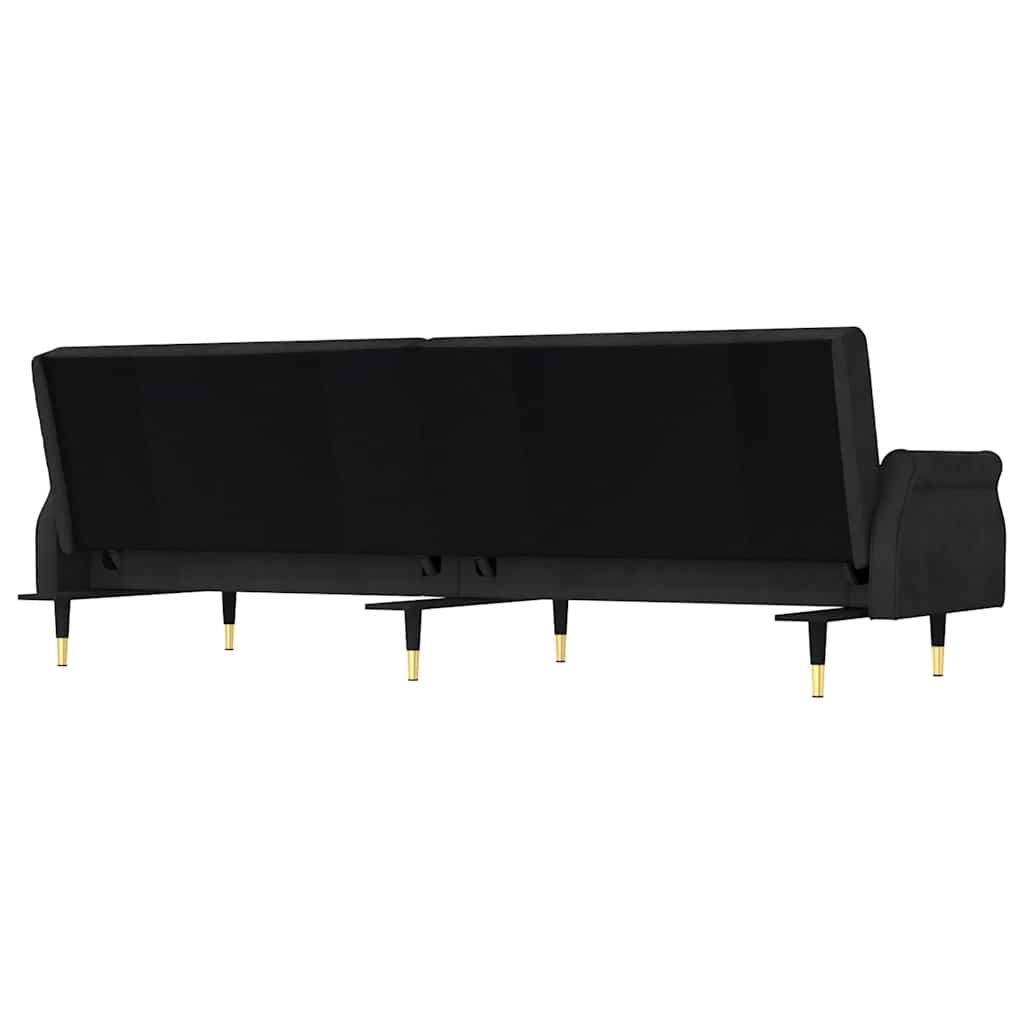 Divano Letto con Cuscini-Sofa Letto-Daybed Nero in Velluto