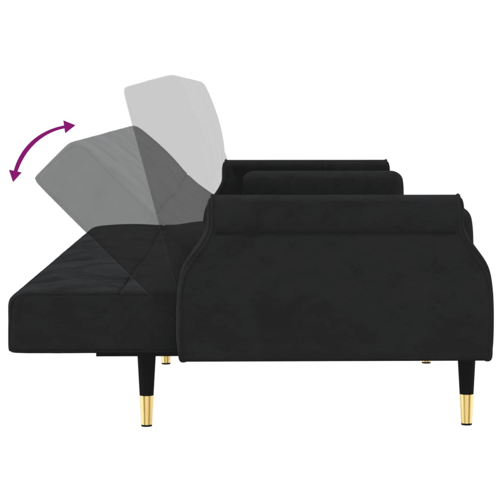 Divano letto con cuscini 216 x 89 x 70 cm velluto nero 02_0019827