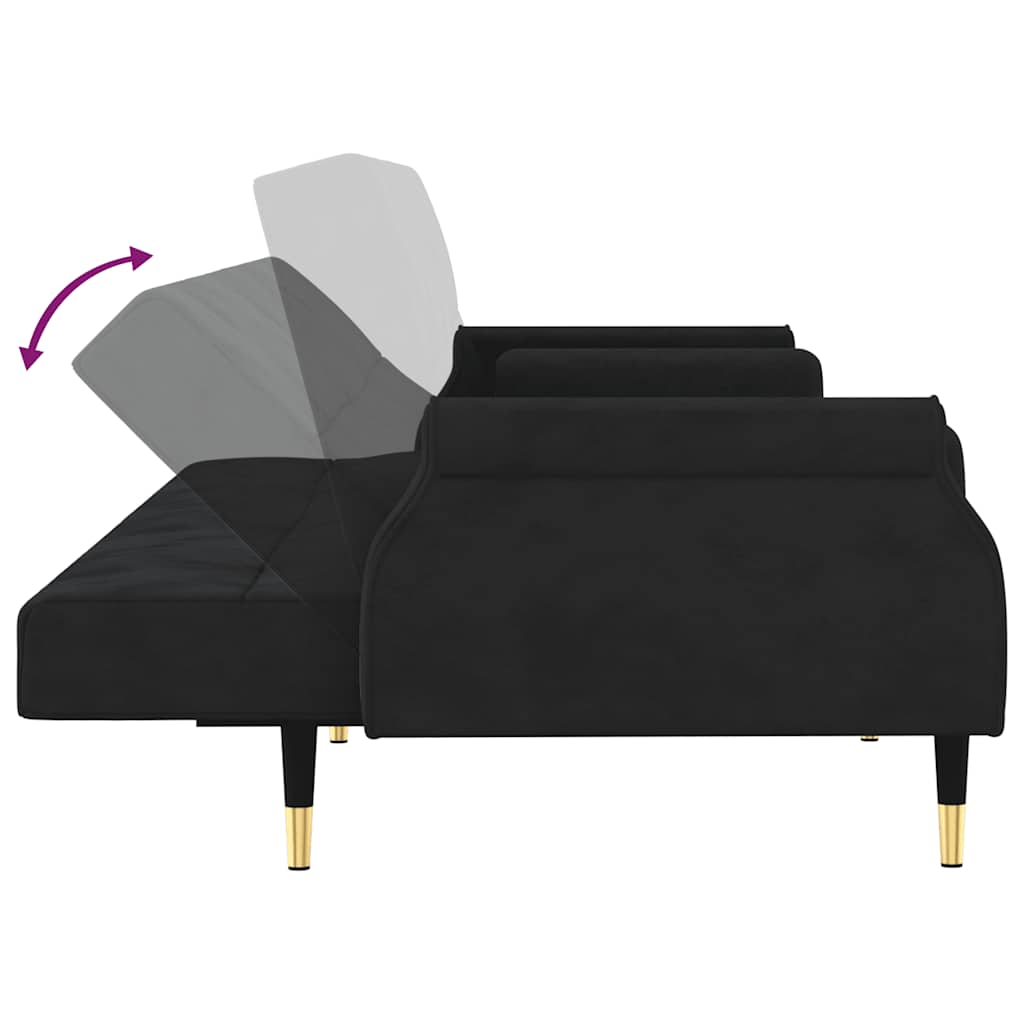 Divano Letto con Cuscini-Sofa Letto-Daybed Nero in Velluto
