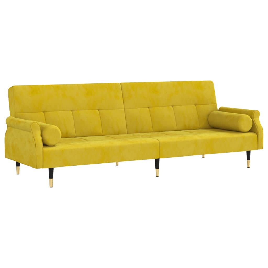Divano Letto con Cuscini Giallo in Velluto 351862