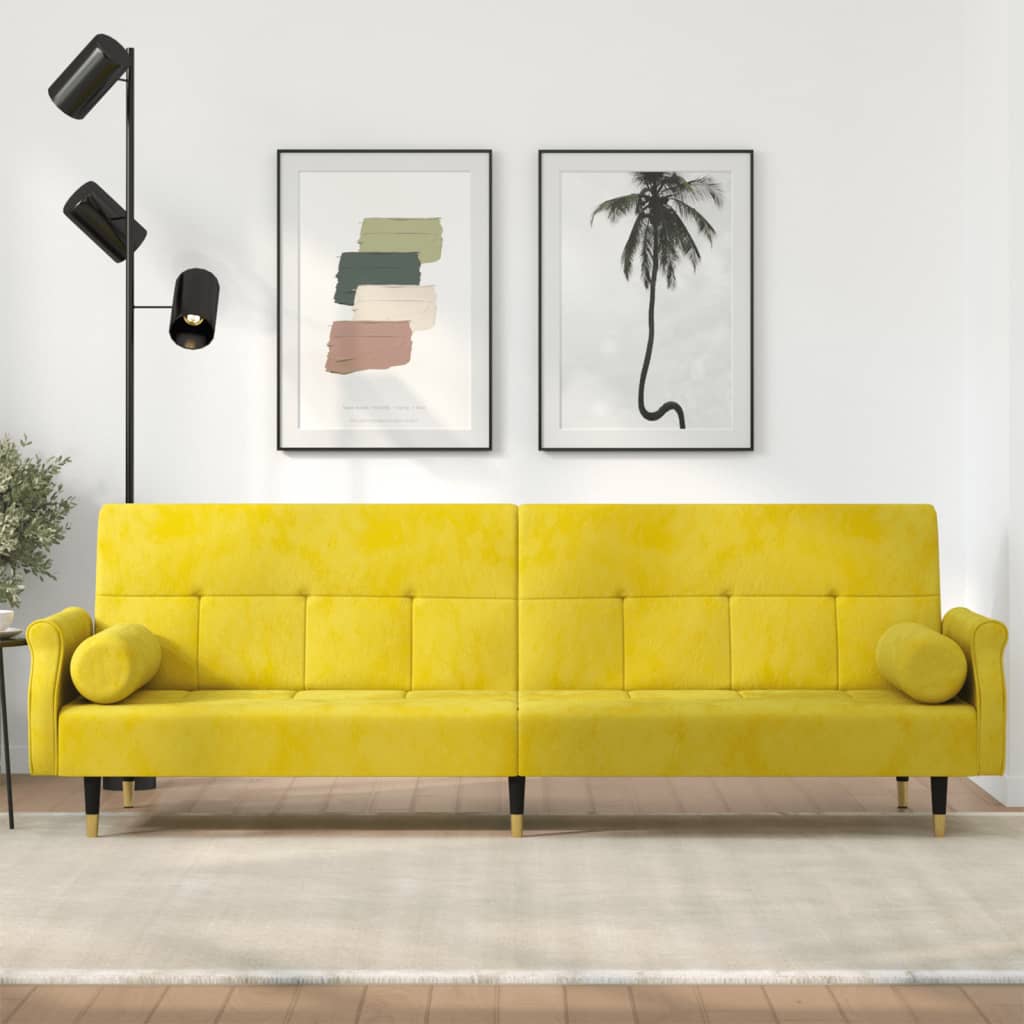 Divano Letto con Cuscini Giallo in Velluto 351862