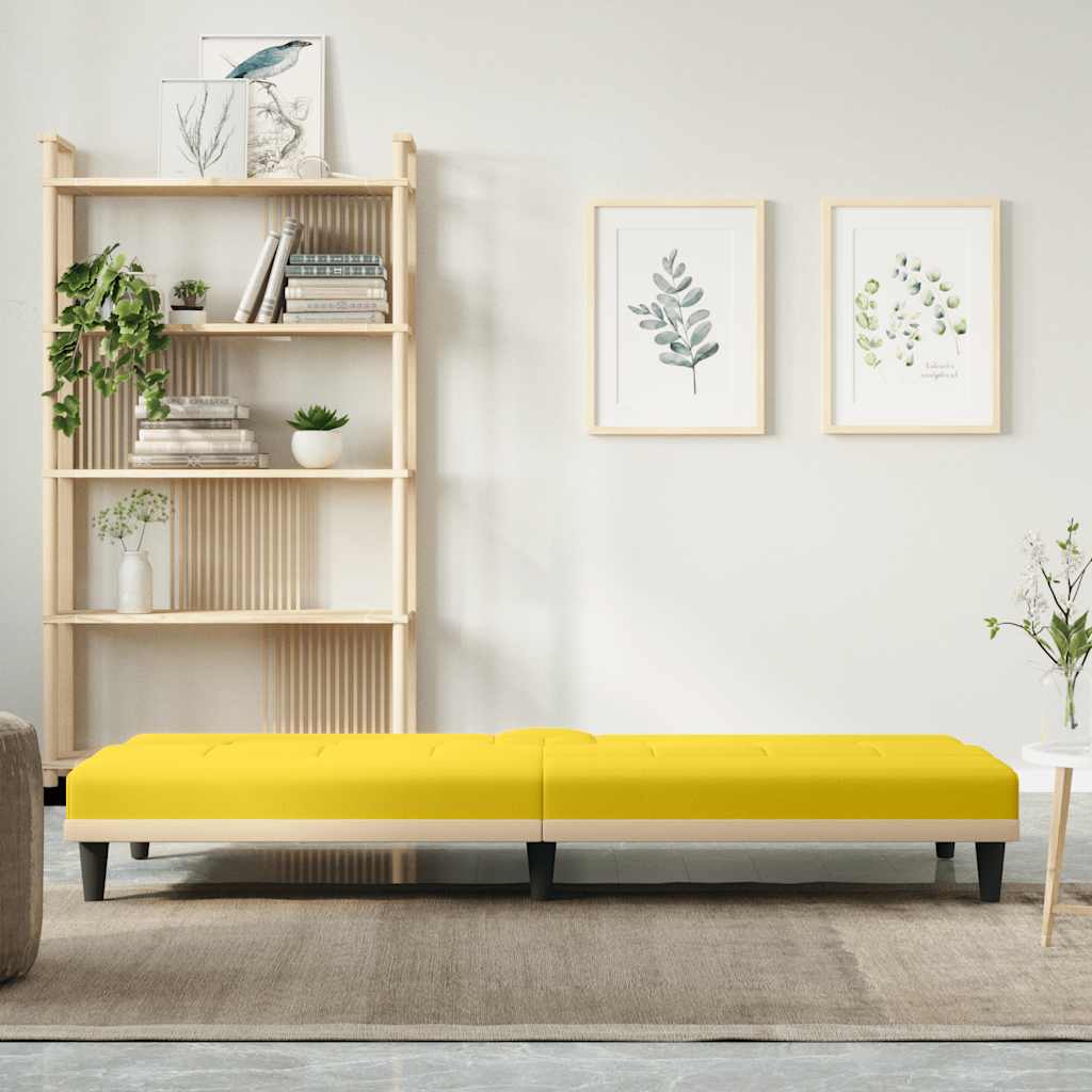 Divano Letto con Portabicchieri-Sofa Letto-Daybed in Tessuto Giallo Chiaro