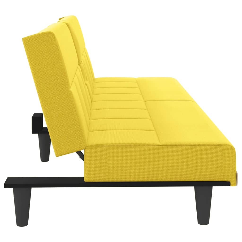 Divano Letto con Portabicchieri in Tessuto Giallo Chiaro 351867