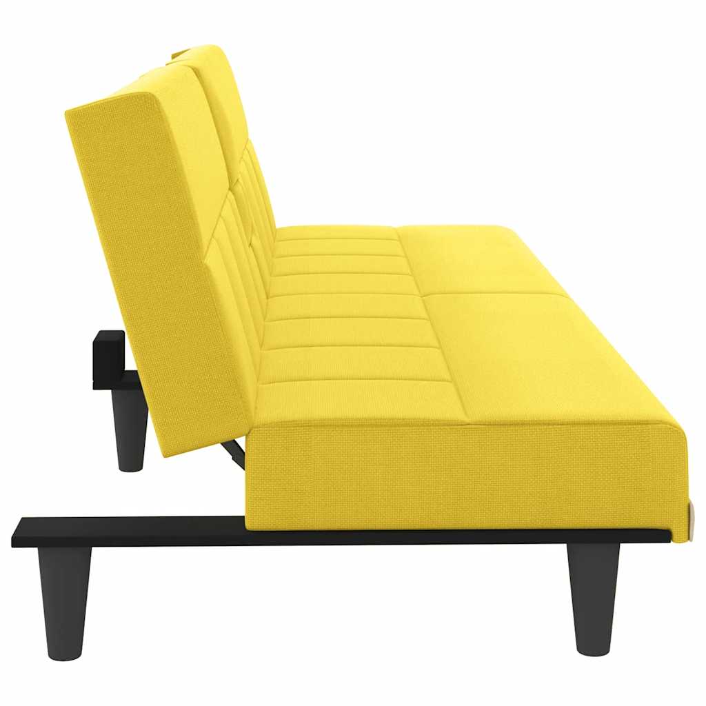 Divano Letto con Portabicchieri-Sofa Letto-Daybed in Tessuto Giallo Chiaro