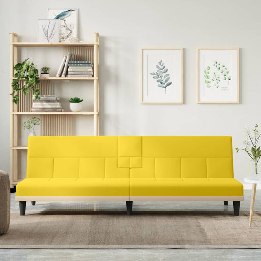 Divano Letto con Portabicchieri in Tessuto Giallo Chiaro 351867