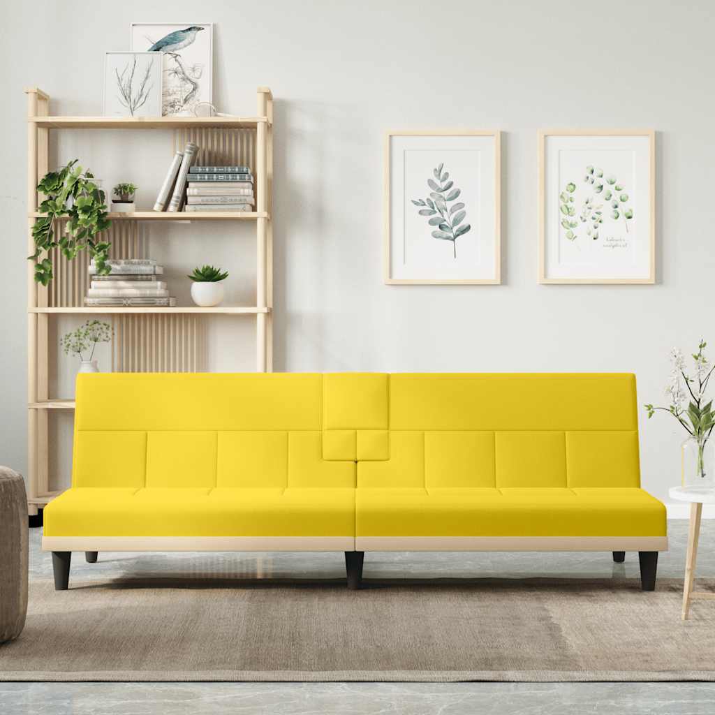 Divano Letto con Portabicchieri-Sofa Letto-Daybed in Tessuto Giallo Chiaro