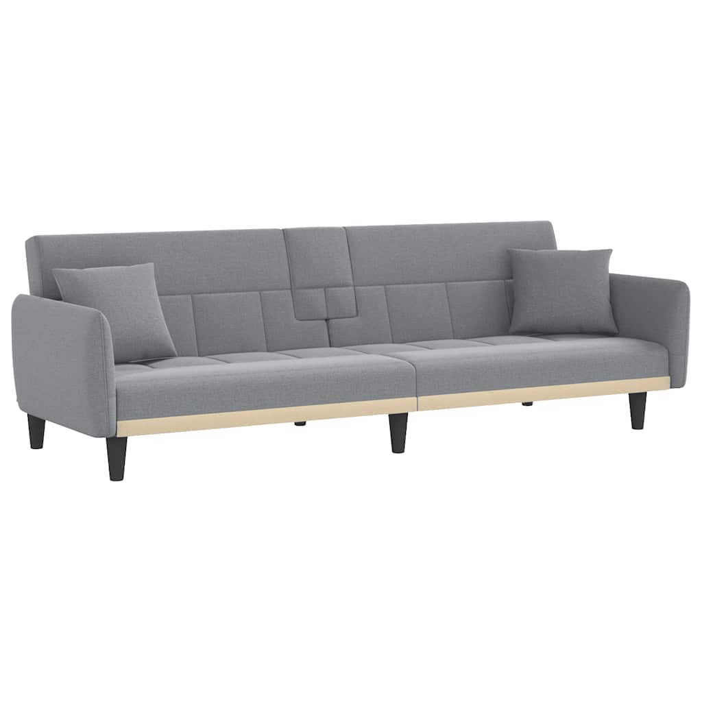 Divano Letto con Portabicchieri in Tessuto Grigio Chiaro 351869
