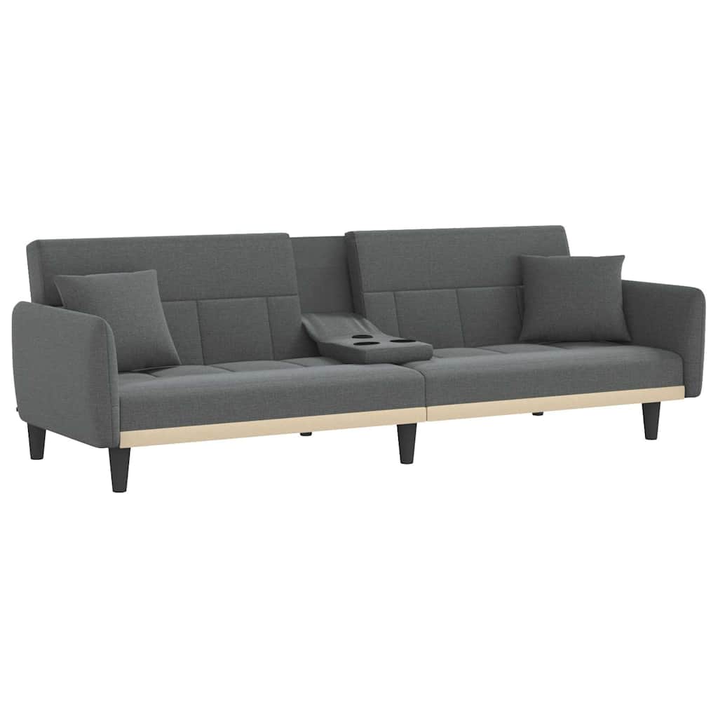 Divano Letto con Portabicchieri in Tessuto Grigio Scuro 351870