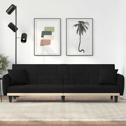Divano Letto con Portabicchieri in Tessuto Nero 351871