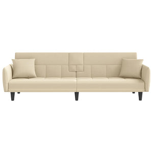 Divano Letto con Portabicchieri in Tessuto Crema 351872