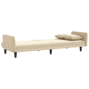 Divano Letto con Portabicchieri in Tessuto Crema 351872